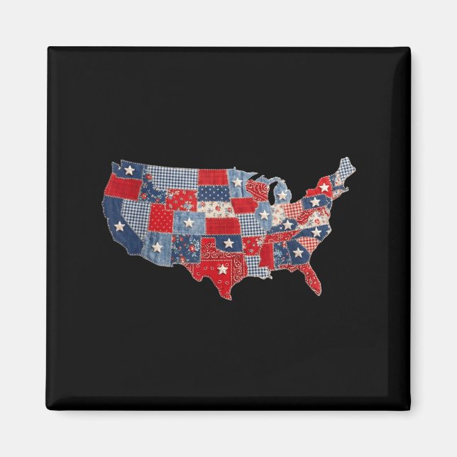Imã Mapa americano patriótico retro patchwork vintage  (Frente)