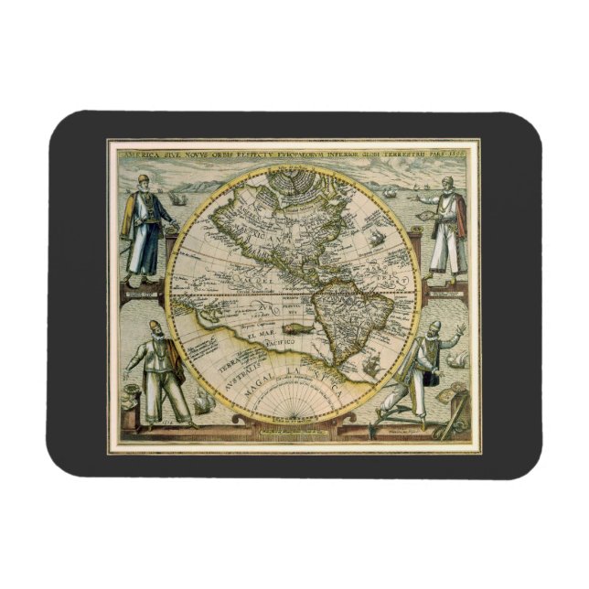 Ímã Mapa Antigo, America Sive Novus Orbis, 1596 (Horizontal)
