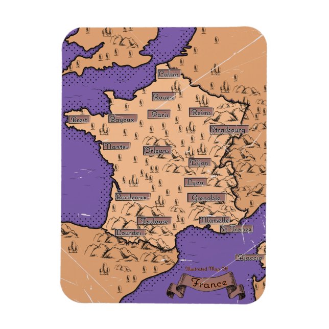 Ímã Mapa Antigo da França (Vertical)