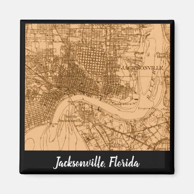 Imã Mapa antigo da Jacksonville Florida (Frente)