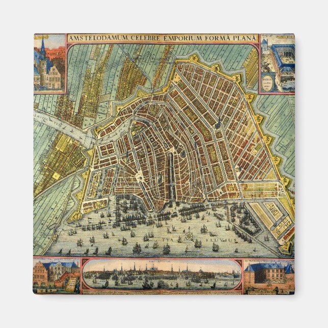 Imã Mapa Antigo da Rua de Amsterdã, Holanda (Frente)