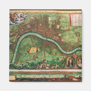 Imã Mapa Antigo das Ruas de Londres por Johannes de Ra