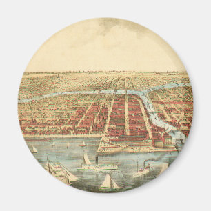 Imã Mapa Antigo de Chicago, Rua LaSalle e Rio