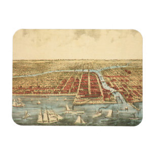 Ímã Mapa Antigo de Chicago, Rua LaSalle e Rio