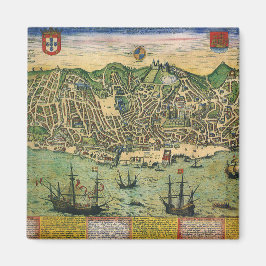 Imã Mapa antigo de Lisboa, Portugal por Braun/Hogenber