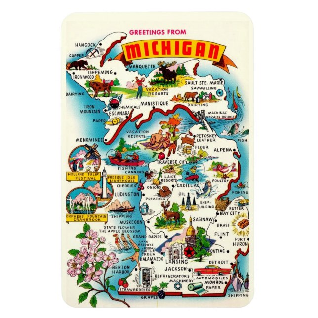 Ímã Mapa Antigo de Michigan 4 x 6 (Vertical)