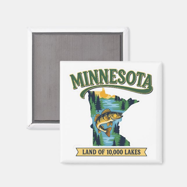 Imã Mapa Antigo de Minnesota Terra dos 10000 Lagos (Front/Back)