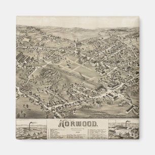 Imã Mapa Antigo de Norwood, MA 1882