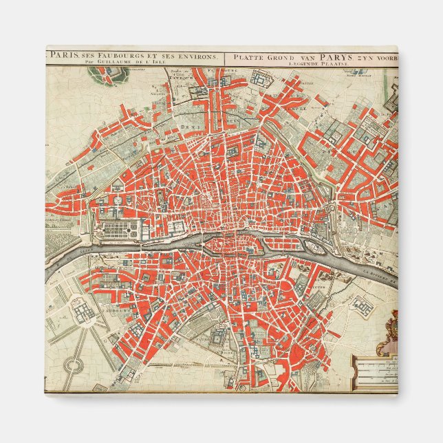 Imã Mapa Antigo de Paris França (1721–1774) (Frente)