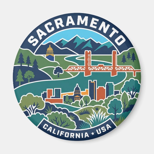 Imã Mapa Antigo de Sacramento Califórnia (Frente)