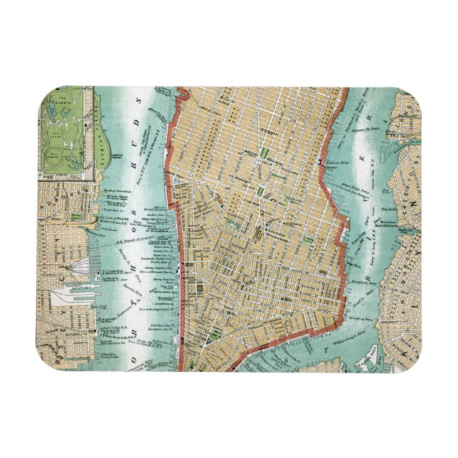 Ímã Mapa antigo do Baixo Manhattan e do Parque Central (Horizontal)