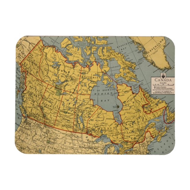 Ímã Mapa antigo do Canadá (Horizontal)