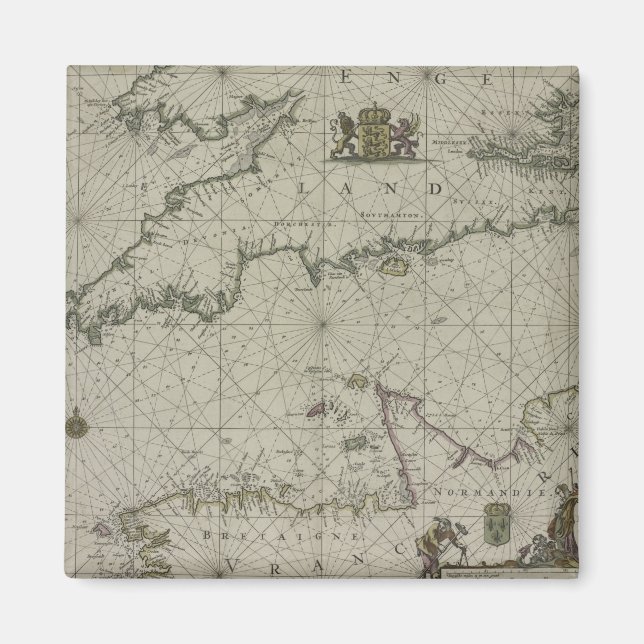 Imã Mapa antigo do canal, 1666 (gravura a cores) (Frente)