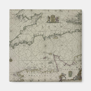 Imã Mapa antigo do canal, 1666 (gravura da cor)