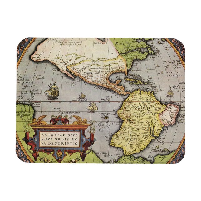Ímã Mapa Antigo do Mundo das Américas, 1570 (Horizontal)