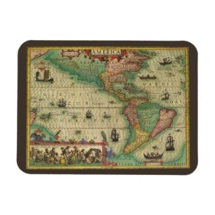 Ímã Mapa antigo do mundo das Américas, 1606
