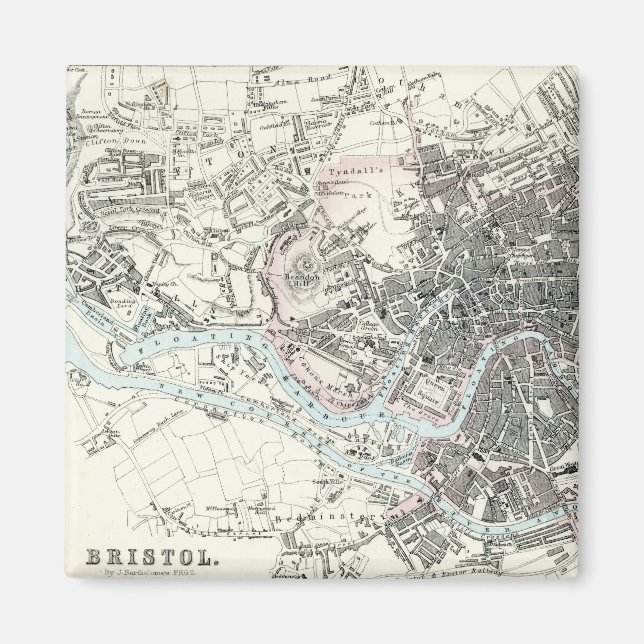 Imã Mapa antigo do século 19 de Bristol Inglaterra (Frente)