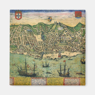 Imã Mapa antigo, plano de cidade de Lisboa, Portugal,