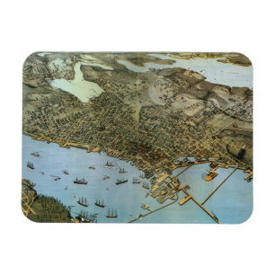 Ímã Mapa Antigo Vista Aérea Cidade de Seattle Washingt