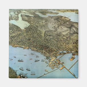 Imã Mapa Antigo Vista Aérea Cidade de Seattle Washingt