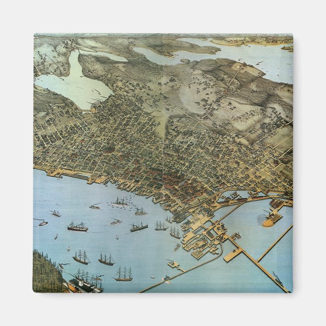 Imã Mapa Antigo Vista Aérea Cidade de Seattle Washingt (Frente)