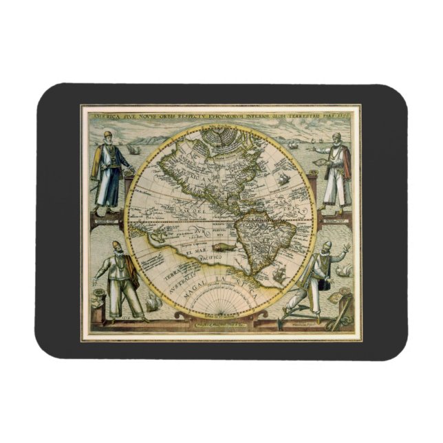 Ímã Mapa Antiquado, America Sive Novus Orbis, 1596 (Horizontal)