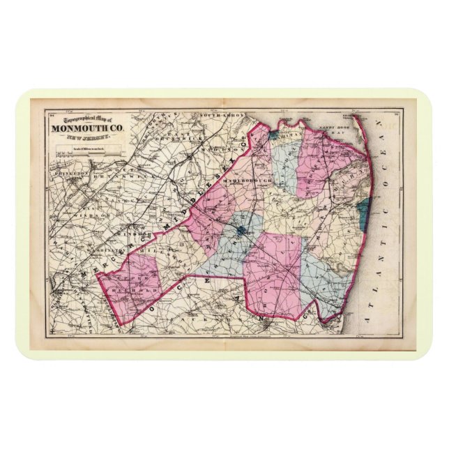 Ímã Mapa Antiquado, Condado de Monmouth, Posto Vintage (Horizontal)