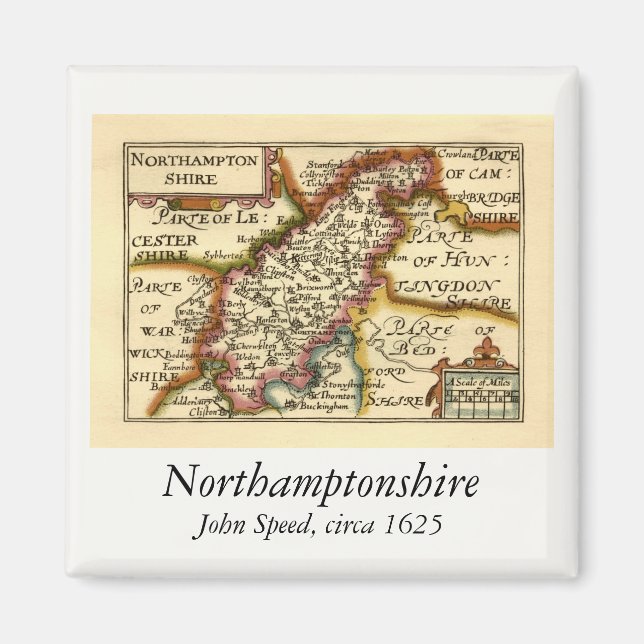 Imã Mapa Antiquário do Condado de Northamptonshire (Frente)