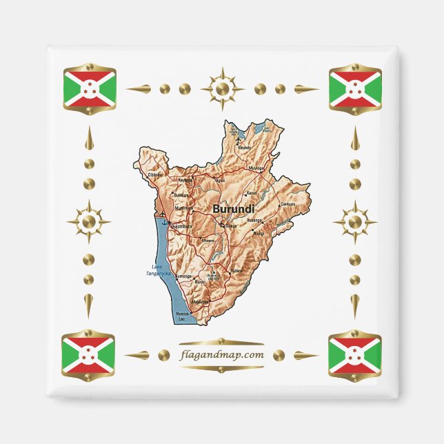 Imã Mapa Burundi + Íman Flags (Frente)