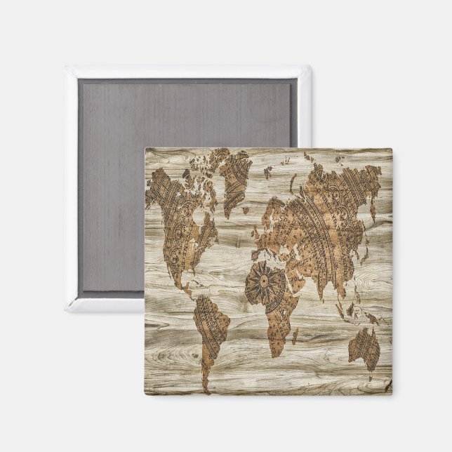 Imã Mapa castanho da impressão mundial (Front/Back)