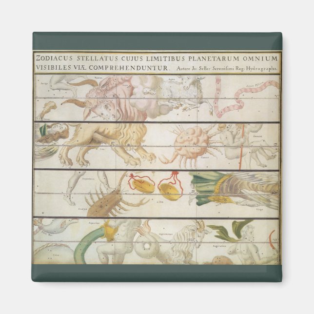 Imã Mapa Celestial Antigo, Astronomia por John Seller (Frente)