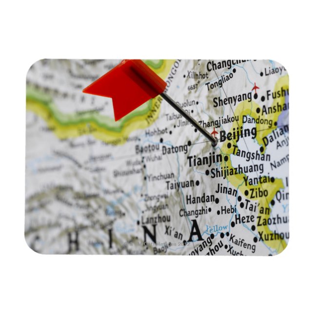 Ímã Mapa colocado em Pequim, China no mapa, (Horizontal)