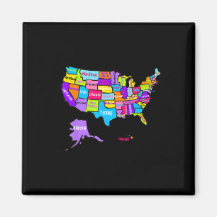 Imã Mapa Colorido Dos Estados Unidos Da América Com O