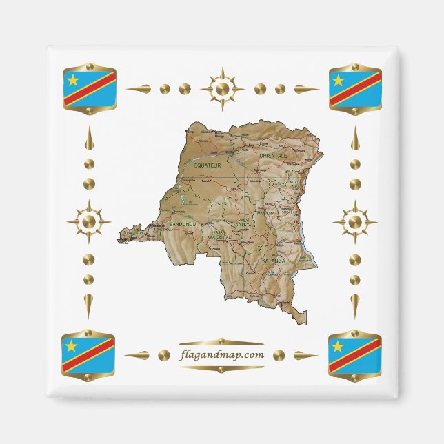 Imã Mapa Congo-Kinshasa + Imagem de Sinalizadores (Frente)