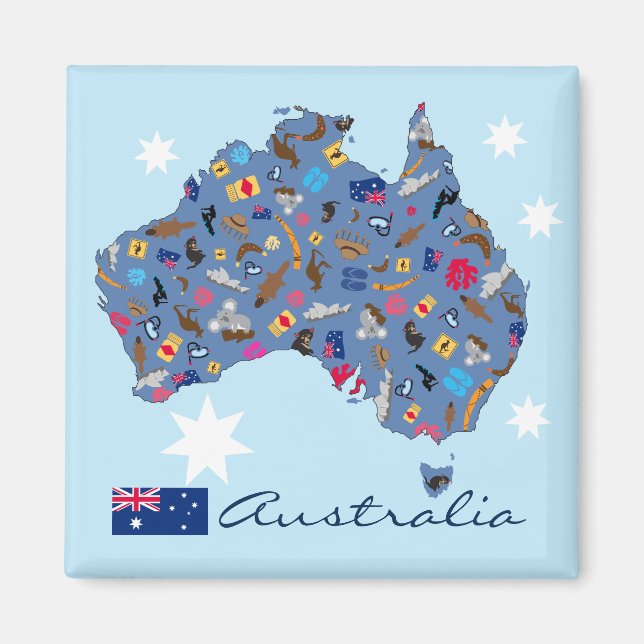 Imã Mapa da Austrália com itens culturais (Frente)