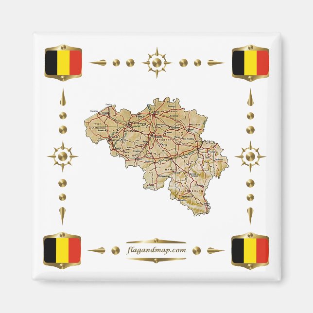 Imã Mapa da Bélgica + Magnet de Flagres (Frente)
