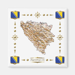 Imã Mapa da Bósnia-Herzegovina + ímã dos pavilhões