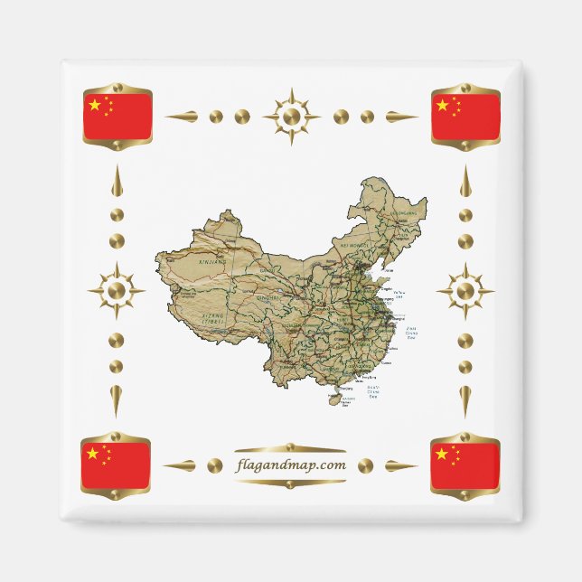 Imã Mapa da China + ímã de sinalizadores (Frente)