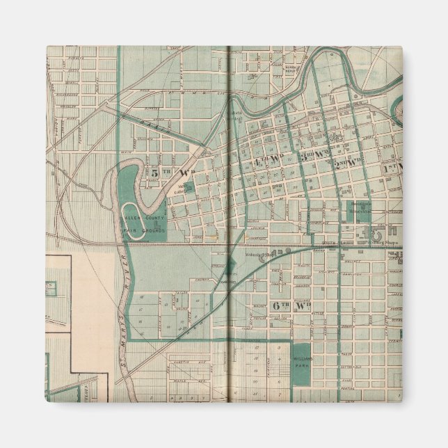Imã Mapa da cidade de Fort Wayne com Cedarville (Frente)