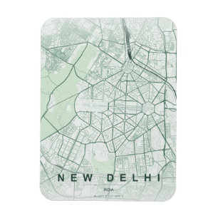 Ímã Mapa da Cidade de Nova Deli, Índia, Design Minimal
