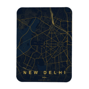 Ímã Mapa da Cidade de Nova Deli, Índia, Design Minimal