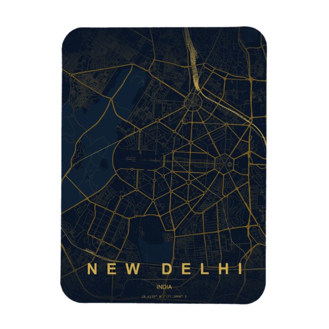 Ímã Mapa da Cidade de Nova Deli, Índia, Design Minimal (Vertical)
