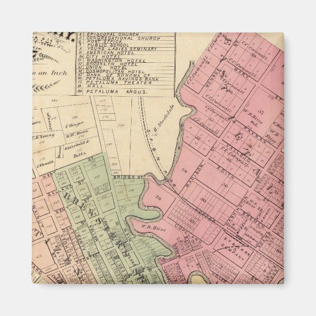 Imã Mapa da Cidade de Petaluma em 1877 (Frente)