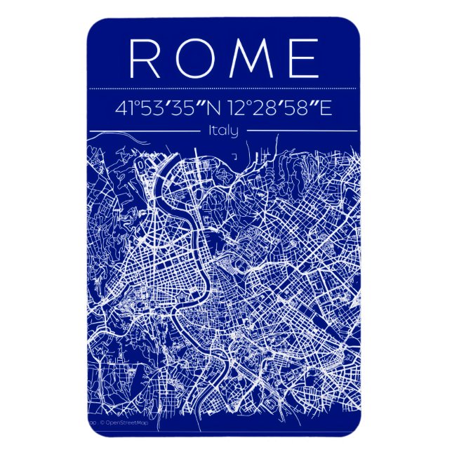 Ímã Mapa da Cidade de Roma em Blueprint (Vertical)