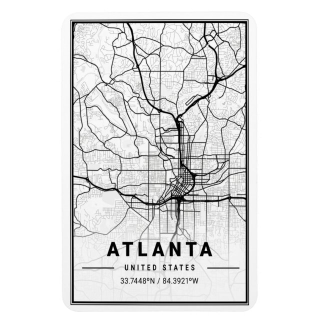 Ímã Mapa da Cidade Viagem da Atlanta Georgia USA (Vertical)