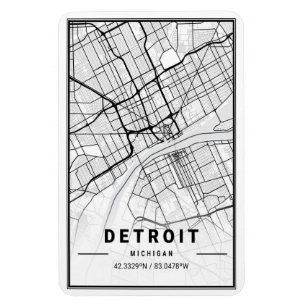 Ímã Mapa da Cidade Viagem de Detroit Michigan