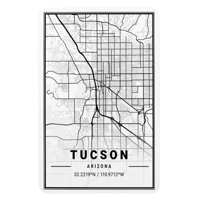 Ímã Mapa da Cidade Viagem de Tucson Arizona EUA (Vertical)