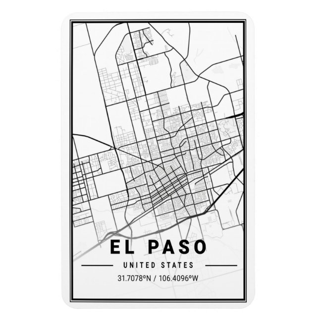 Ímã Mapa da Cidade Viagem do Rio Paso Texas EUA (Vertical)