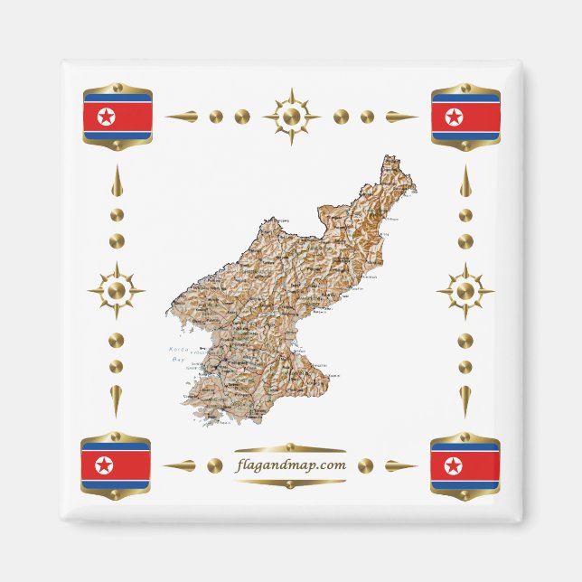 Imã Mapa da Coreia do Norte + ímã de sinalizadores (Frente)