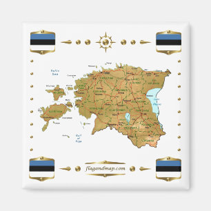 Imã Mapa da Estônia + ímã dos sinalizadores